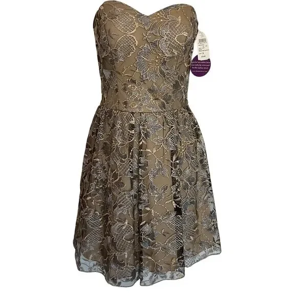 NWT Speechless LaceOverlay Formal/Cocktail/Festive Silver/nude Strapless Dress 9 - Picture 1 of 12